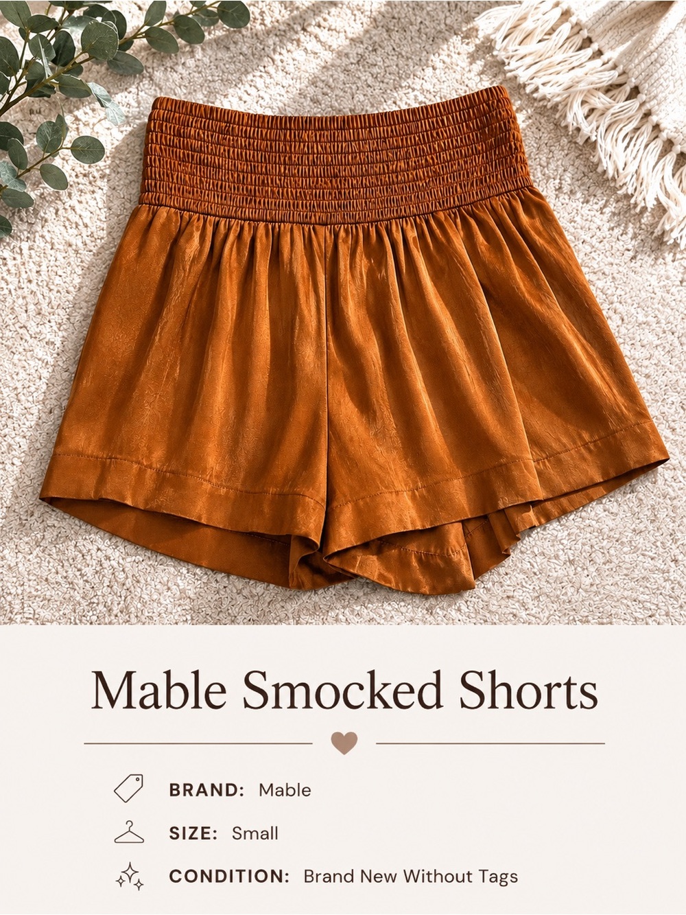 MARBLE High-Waist Smocked Shorts — Rust Orange
